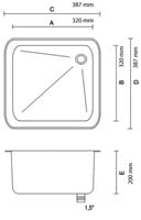 Labstream sink 320x320x200mm "Kappa Plus",  RAL 7035-2
