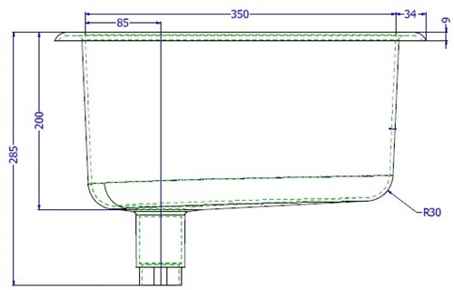 Labstream sink 350mm "Kappa",  RAL 7035-3