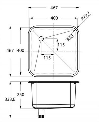 Labstream sink 400x400x250mm "Kappa Plus", black-2