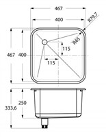 Labstream sink 400x400x250mm "Kappa Plus", RAL 7035-2