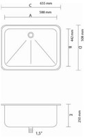 Labstream sink 600x450x250mm "Kappa",   RAL 7035-2