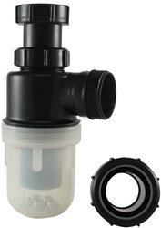 Labstream PP bottle trap 1,5"x1,5" pipe, clear cup